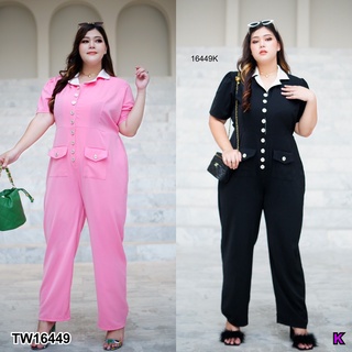 SS16449 Jumpsuit จั๊มสูท #Bigsize ขายาว กระดุมหน้า