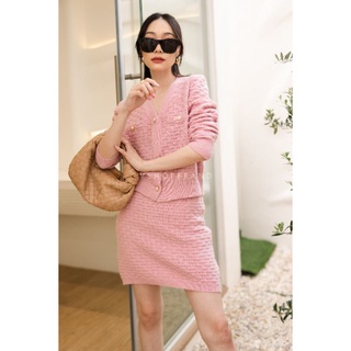 พร้อมส่ง 🥯2color 🥪set คาดิแกนถัก กระดุมไข่มุก+กระโปรง 🥐v3370