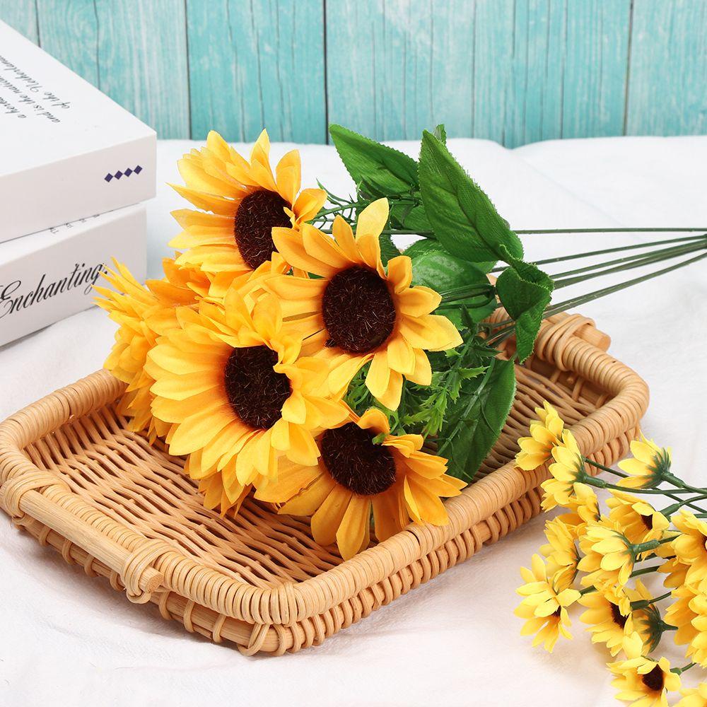 Eniang815 5/7/22 หัวผ้าไหมดอกทานตะวัน DIY Craft ตกแต่งบ้านสีเหลืองสดใสตกแต่งงานแต่งงาน - รูปที่ 7