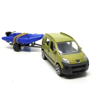 Majorette Peugeot Bipper + Speed Boat Trailer - Metallic Green Color /scale 1/64 (3 inches) no Package