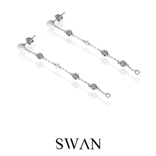 SWAN - Mia Pearl Single Chain Earring ต่างหูโซ่ยาวประดับมุก เงินแท้ มุกน้ำจืด ฝังเพชรคิวบิกเซอร์โคเนีย cubic zirconia