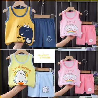 ชุดเข้าเซ็ตเด็ก ชุดเด็กงานน่ารัก เสื้อกล้ามคอกลม+กางเกงขาสั้น ชุดเข้าเซ็ตสำหรับเด็ก 6 เดือนขึ้นไป