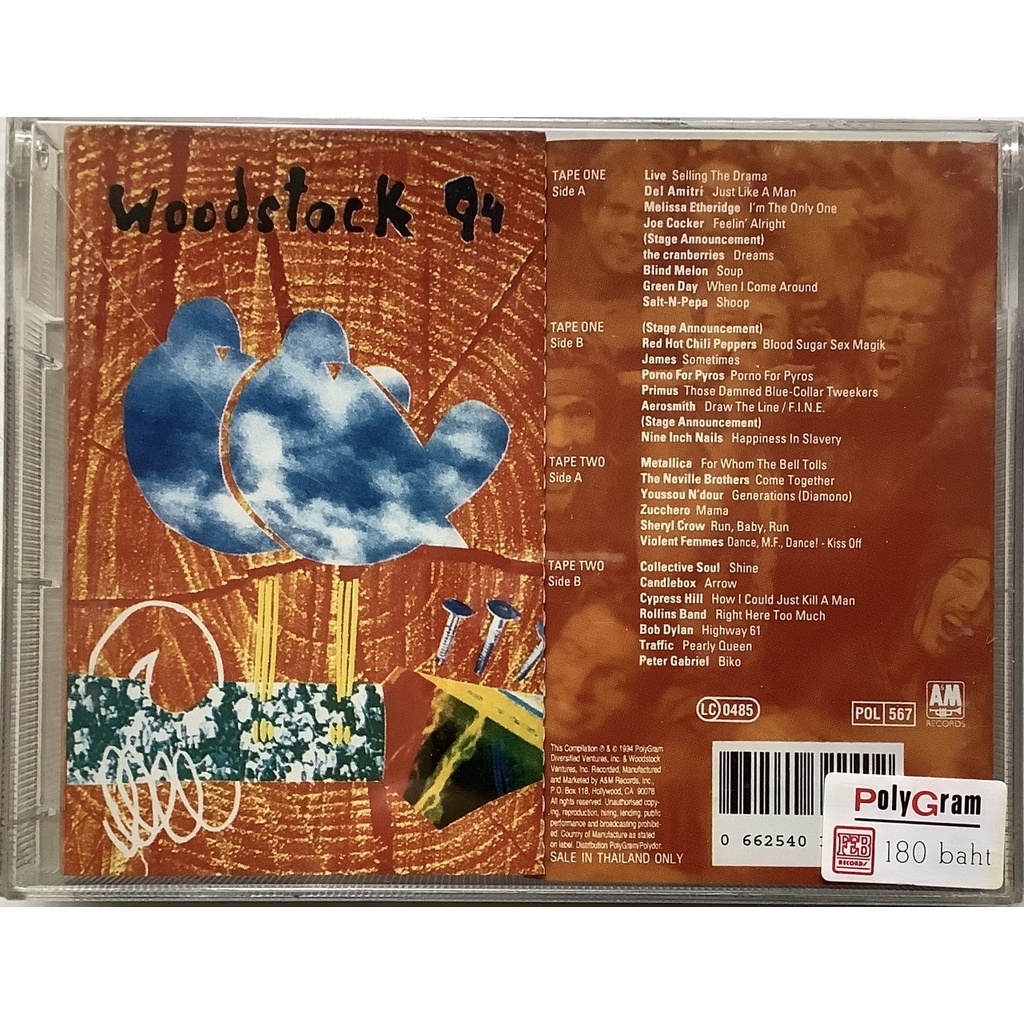 มือหนึ่งCassette Tape เทปคาสเซ็ตเพลง Woodstock 94 2ม้วนคู่ ลิขสิทธิ์ ซีล Red Hot Chili Peppers Aeros