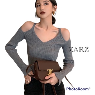 ZARZ.SHOP🍑พร้อมส่ง*เสื้อไหมพรม เปิดไหล่ สีพื้นสไตล์เกาหลีN232