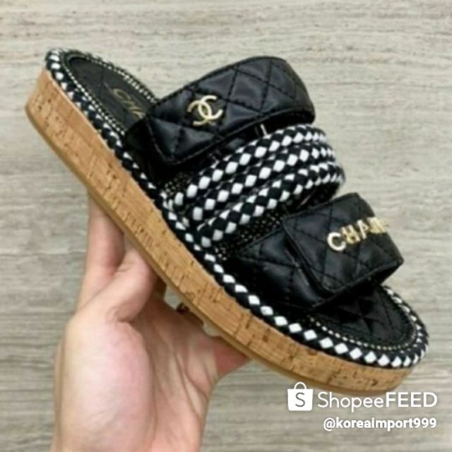 Chanel Ivort Black Spring Summer 2019 Collection Cord Mules Sandals |  Shopee Thailand