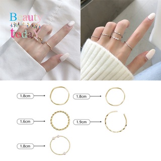 Beautytoday แหวนมุก ทรงเรขาคณิต สไตล์เกาหลี สําหรับผู้หญิง 5 ชิ้น