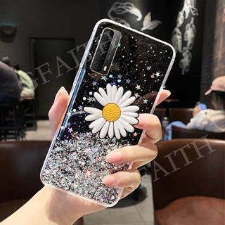 เคส Huawei Y7a 2020 New Casing Back Cover Fashion Bling Glitter Star Transparent Case With Daisy Folding Stand Holder Softcase เคสโทรศัพท์