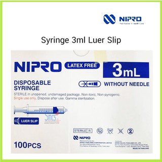 ไซริงค์ฉีดยา/กระบอกฉีดยา (Luer Slip) 3 ml Syring Nipro  100 ชิ้น