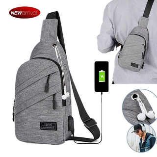 กระเป๋า Messenger USB Charging Messenger bag Shoulder Bag Anti-theft chest bag casual waterproof diagonal bag version of the headset hole bags