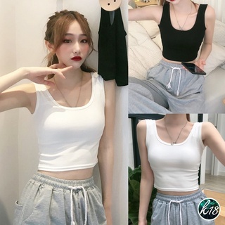 K18💜Korean เสื้อกล้ามทรงสั้นแฟชั่น สีพื้น 2 สี