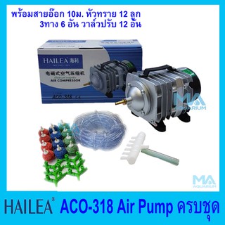 ปั้มลมลูกสูบ ครบชุด HAILEA ACO-318 +สายอ๊อก 10 ม.+ หัวทราย x 12 (คละสี) +ตัวสามทาง x 6 ตัว + วาล์วปรับ x12