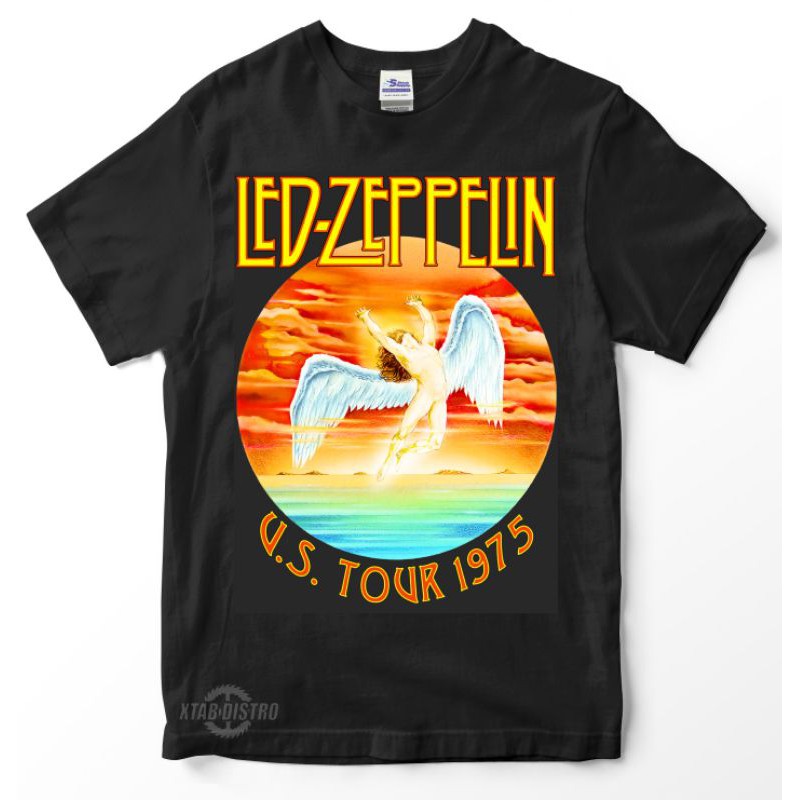 Zeppelin LED - US TOUR 1975 พรีเมี่ยม ZEPPELIN เสื้อยืดลําลองสําหรับผู้ชายผู้หญิงแขนสั้นคอกลม oversi