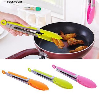 ₳ สลัดทำอาหารซิลิโคน Handle Serving BBQ Tongs Kitchen Utensil