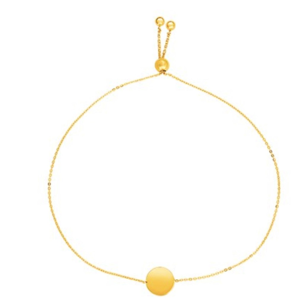 Nathalias NY สร้อยข้อมือทองคำ14 กะรัตแท้ Adjustable Bracelet with Shiny Circle in 14k Yellow