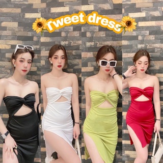 Tweet dress เดรสสั้นเข้ารูป ดีเทลทวิตหน้าโชว์หน้าท้องเก๋ๆ