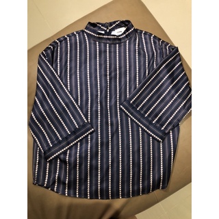 เสื้อคอตั้ง XAACT SIZE M ผ้าซาติน ลายทาง สีกรม