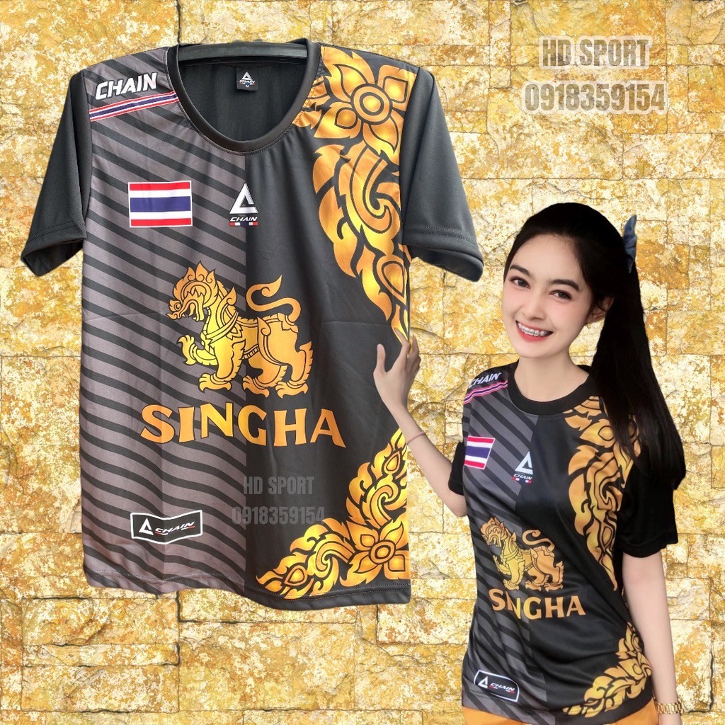 เสื้อกีฬา ลายไทย สิงห์ เสื้อกีฬาผ้าไมโคร พิมพ์ลาย สวมใส่สบาย ระบายอากาศได้ดี เเห้งไว สามารถ รีดไทับได้ทั้งตัว เหมาะสำหร