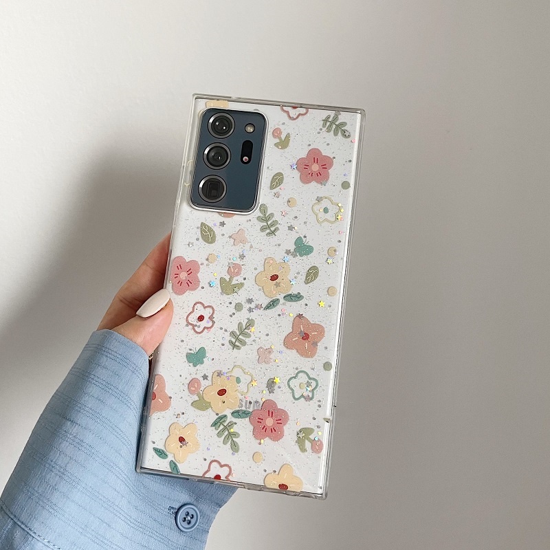 Samsung Galaxy S23 Ultra S24 ดอกไม้ดอกไม้กรณี Ultra Slim Bling Glitter โปร่งใสปกอ่อน Samsung Galaxy S22 Ultra S21 S21FE S20 Plus หมายเหตุ 20 Ultra A32 4G 5G A33 A53 A73 A13