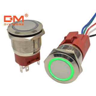 DIYMORE diy 22 มม. สวิตช์ปุ่มกด 250 v 5 a self resetting วงกลมสีเขียวมีไฟ led สําหรับติดรถยนต์ 9-24v