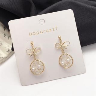 Jewelry S925 silver needle South Korea East Gate bow dream catcher pearl long earrings sweet Earrings