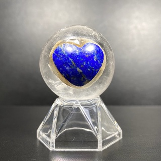 หินลาพิส ลาซูรี และควอตซ์ งานฝีมือโบราณแท้ (ANTIQUE HANDCRAFT Lapis lazuli heart in Clear Quartz Round Rock) #3