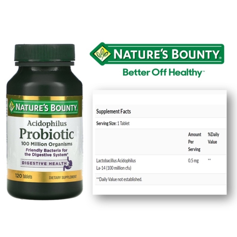 120เม็ด, Nature's Bounty, Acidophilus Probiotic, 100 Million CFU's, 120 Tablets 100 Million