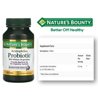 120เม็ด, Natures Bounty, Acidophilus Probiotic, 100 Million CFUs, 120 Tablets 100 Million