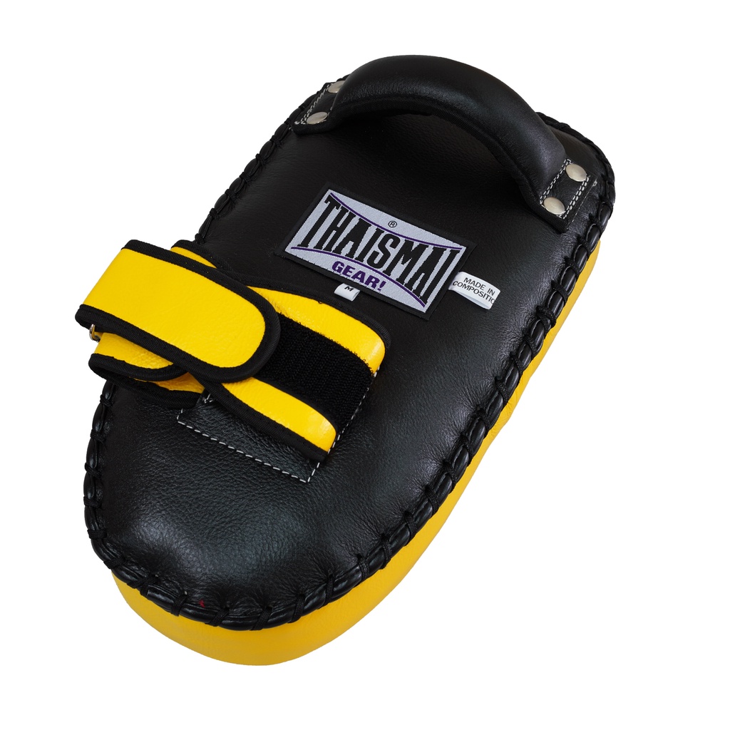 THAISMAI - KP142 ไทยสมัย เป้าเตะโค้ง หนังแท้ Size S สีเหลือง 1ข้าง - Yellow Leather Kick pad