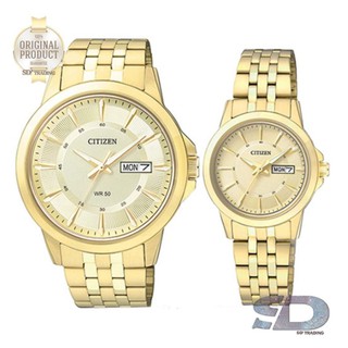 CITIZEN นาฬิกาข้อมือคู่ ผู้ชาย และ ผู้หญิง Quartz รุ่น BF2012-59P , EQ0603-59P - Gold/LightGold