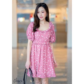 SK0403 Sweet dress ลายจุดสวยหวานน่ารักกก