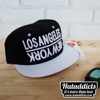 หมวกแฟชั่น hiphop ลาย los angeles newyork สีดำ