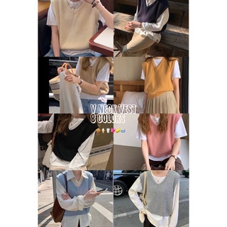 (พร้อมส่ง) V neck knit vest เสื้อกั๊ก ไหมพรมคอวี sweetlikehoney.store