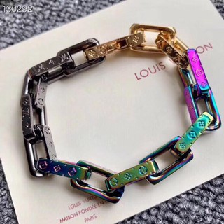 LOUIS VUITTON CHAIN BRACELET ENGRAVED MONOGRAM RAINBOW สร้อยข้อมือหลุยส์วิตตอง เครื่องประดับ กำไลข้อมือโซ่ สีรุ้ง