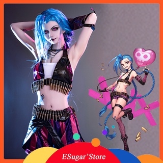 Miss LoL Jinx เครื่องแต่งกายคอสเพลย์ ชุดยูนิฟอร์มคอสเพลย์ ฮาโลวีน งานรื่นเริง