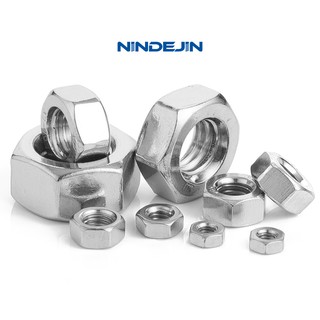 NINDEJIN Hex Nuts 304 สแตนเลสเหล็กคาร์บอน DIN934 M2 M2.5 M3 M4 M5 M6 M8 M10 M12 M14 M16 M18 M20 M22 M24