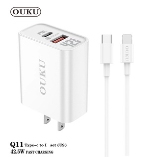 OUKU Q11 ชุดหัวชาร์จเร็ว 2USB 42.5W (PD20W+QC22.5W USB ) ขาแบนUS set พร้อมสายชาร์จ Fast Charge สำหรับ TC to L / TC toTC