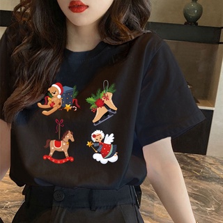 เสื้อยืดCX Korean plus size tees Round neck cartoon christmas pattern Printed t-shirt oversized tshirt for men women vin