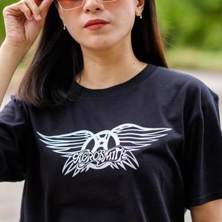 เสื้อเด็กหญิง - ซิลเวอร์เฮด "Aerosmith" เสื้อยืดสีดํา / ขาวสําหรับผู้ชาย &amp; ผู้หญิงขนาดใหญ่ / วินเทจ