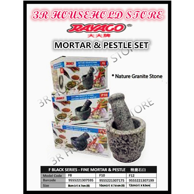 RAYACO Fine Baby Mortar & Pestle Mini Mortar & Pestle ครกหินขัดเงาพร้อมสาก / Lesung Batu Berpolish