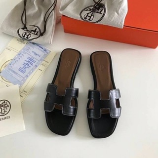 รองเท้าแตะ HERMES ORAN SANDAL รองเท้าแตะแบบสวม สำหรับผู้หญิง หนังแท้ ขายดีสุด