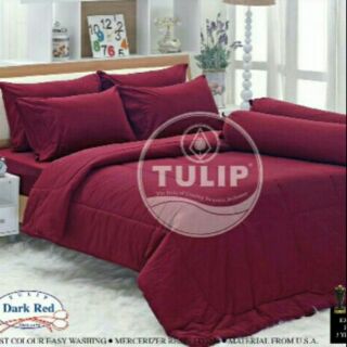 Tulip Cotton Mix ชุดผ้าปูที่นอน ผ้านวม  ทิวลิป สีพื้น รุ่น Dark Red