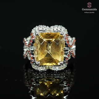 แหวนซิทริน orange sapphire และ white sapphire ขนาด 54