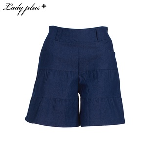 Lady Plus กางเกงขาสั้นเอวสม๊อคผ้าลินิน | Shorts with Elastic Waist สีกรมท่า