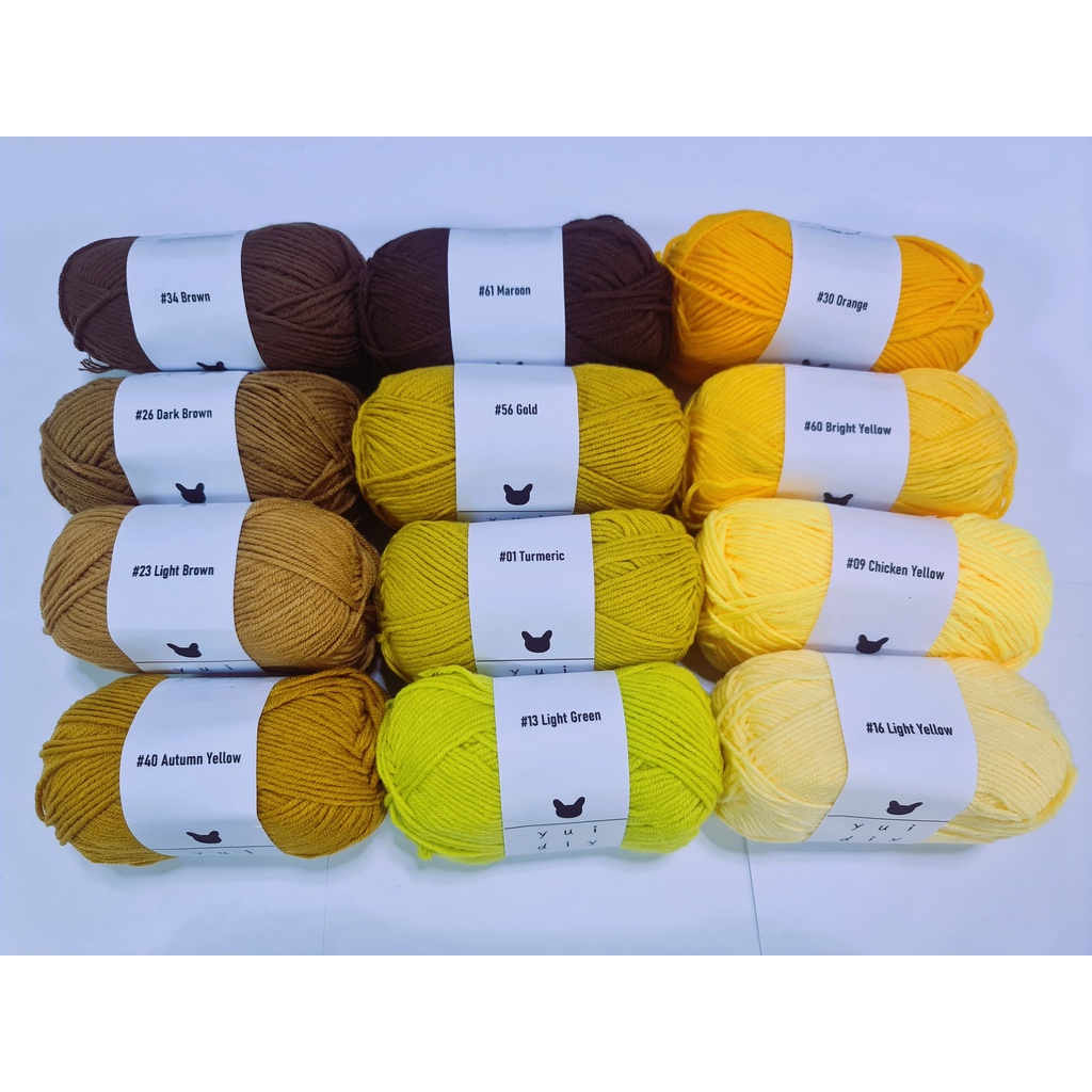 4Ply  YuiDiy โทนเหลือง ไหมพรมคอตตอนนม 4plyน้ำหนัก50กรัม ไหมพรม Cotton
