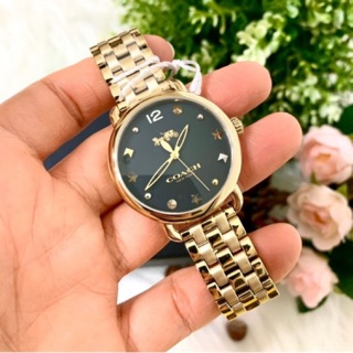 (ผ่อน0%) นาฬิกา 🌼Coach🌼Delancey Black Dial Ladies Watch🌸14502813 สแตนเลส สีทอง หน้าปัดกลม สีดำ 32 มม.