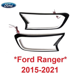 LED ครอบไฟหน้า FORD RANGER Everest 2015 - 2019 ครอบไฟหน้ารถ ฟอร์ด เรนเจอร์ เอเวอเรสต์  ครอบไฟหน้ารถยนต์ สีดำด้าน