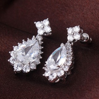 ต่างหูเพชร CZ AAA+ ตัวเรือน 18K white gold filled