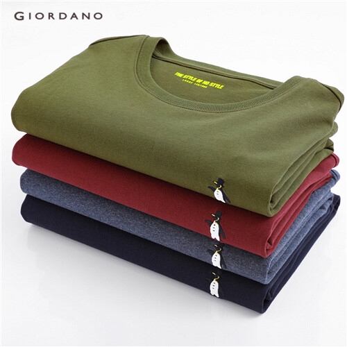 GIORDANO MEN Embroidery crewneck long-sleeve tee 13099720