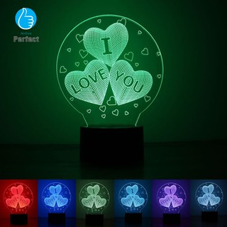 โคมไฟตั้งโต๊ะ 3D USB Led Night Light 7 สี ของขวัญ (I Live You)