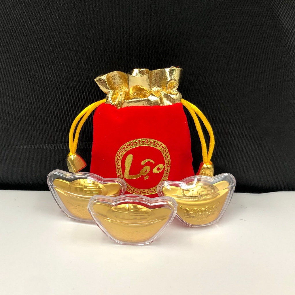 Gold-plated God of Wealth Gold Bar with Brocade Bag of Fortune เป็นของขวัญ Vip Egg Loc มาก